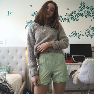 green and white pajama shorts